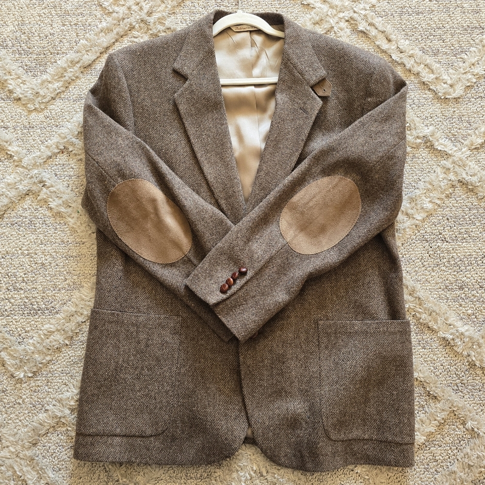 Vintage Hunt Club Wool Lambswool Blend Tweed Blazer Mens Size 46R Elbow Patches